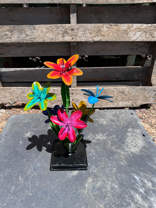 Vibrant Metal Flower Bouquet Sculpture