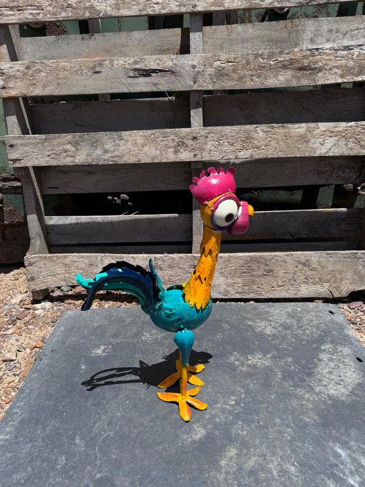 Colorful Whimsical Rooster Metal Sculpture